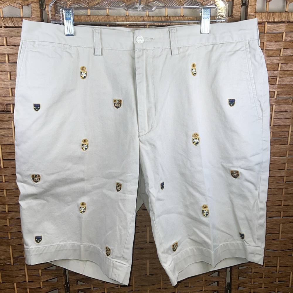 VINTAGE Polo Ralph Lauren Shorts All Over Print Embroidered Crest Logo Chino 38
